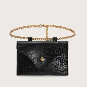Mini Croc Embossed Flap Chain Fanny Pack